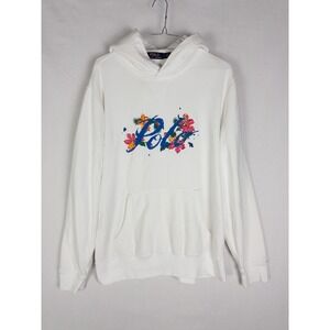 Polo Ralph Lauren Hoodie Mens M White Pullover Spell Out Graphic Print Casual